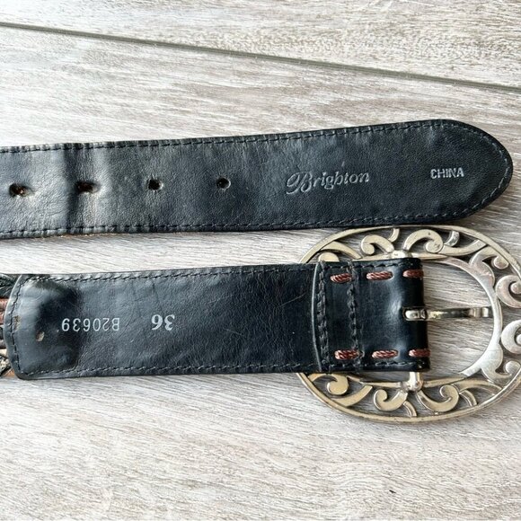 VINTAGE BRIGHTON BROWN BLACK TAN CAMEL BRAIDED LEATHER WESTERN BELT - Picture 4 of 14